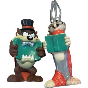 Vintage 1997 Bugs Bunny & Tasmanian Devil Christmas Candy Cane Holders